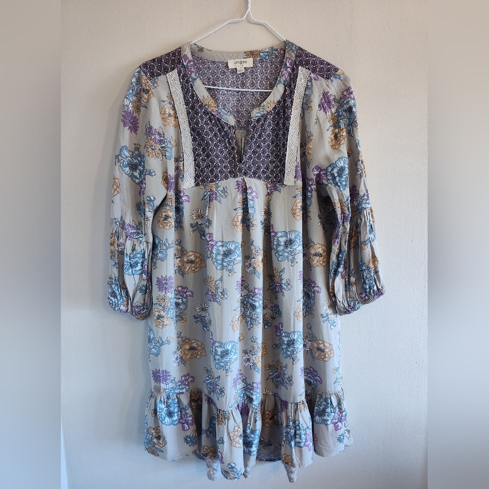 Umgee Women's Mini Dress - Blue, Purple, Tan Floral
